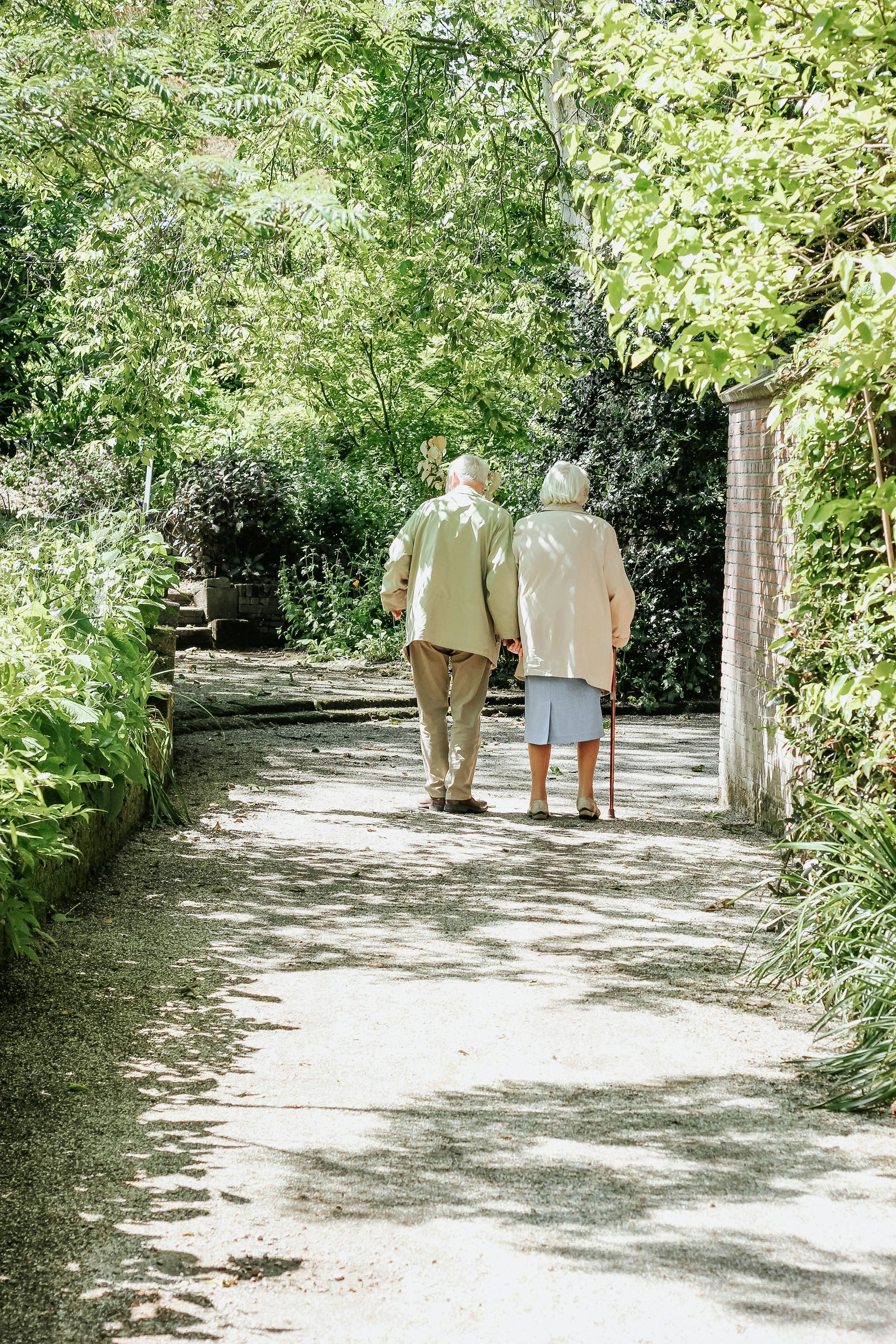 Elderly couple going for a walk